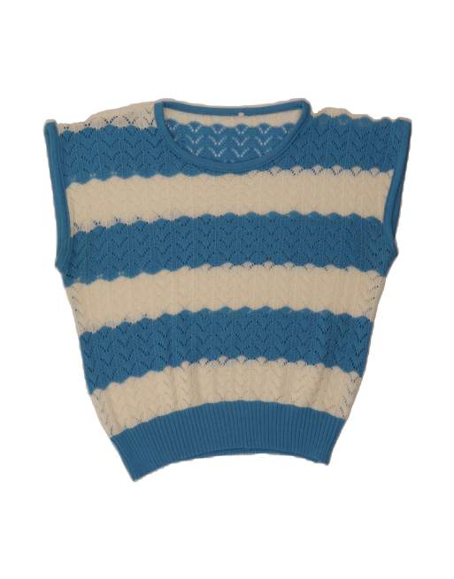 Vintage Short Sleeve Boat Neck Jumper Sweater It 48 XL In Blue Striped