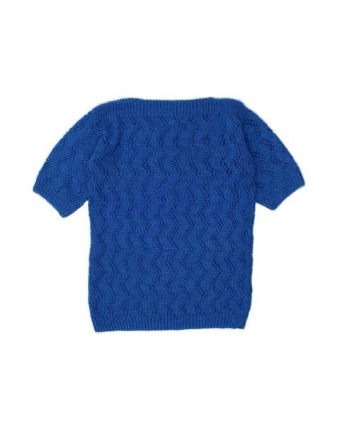 Vintage Short Sleeve Boat Neck Jumper Sweater UK 10 Small In Blue - view 1
