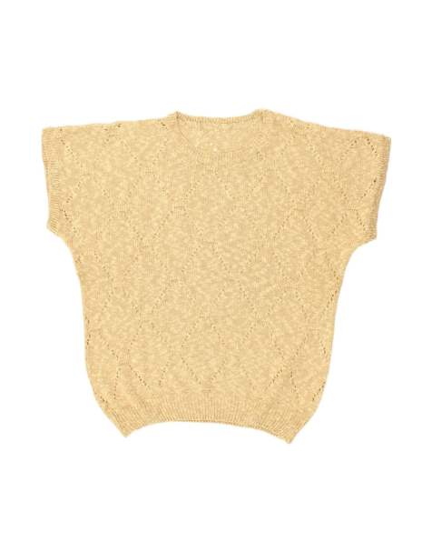 Vintage Short Sleeve Boat Neck Jumper Sweater UK 14 Large In Beige - view 1