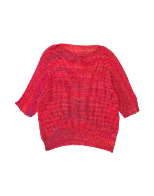Vintage Short Sleeve Boat Neck Jumper Sweater UK 18 XL In Pink
