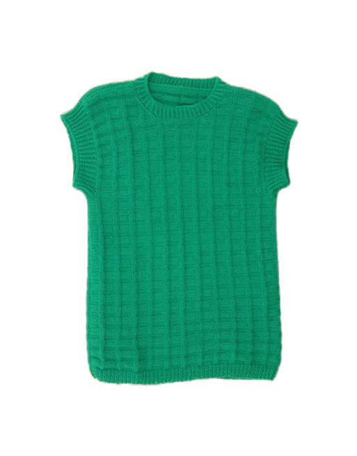 Vintage Short Sleeve Boat Neck Jumper Sweater UK 8 Small In Green