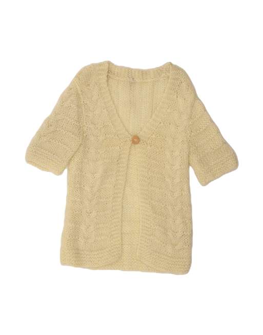 Vintage Short Sleeve Cardigan Sweater UK 12 Medium In Off In White
