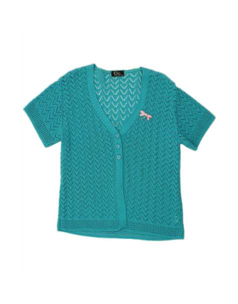 Vintage Short Sleeve Cardigan Sweater UK 18 XL In Turquoise - view 1