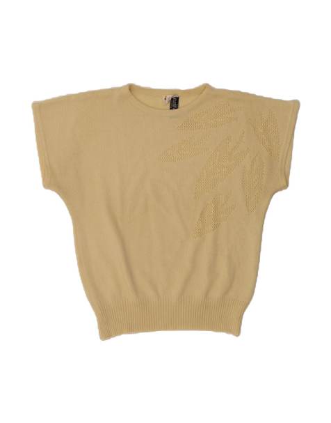 Vintage Short Sleeve Crew Neck Jumper Sweater EU 42 Large In Beige - view 1