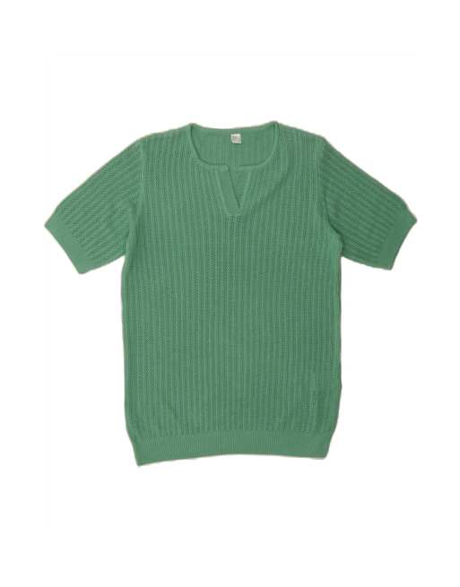 Vintage Short Sleeve Crew Neck Jumper Sweater It 44 Medium In Green
