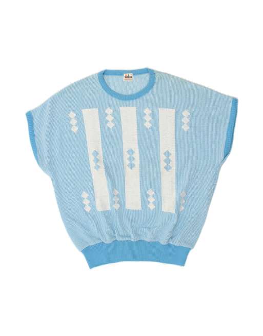 Vintage Short Sleeve Crew Neck Jumper Sweater It 52 2XL In Blue