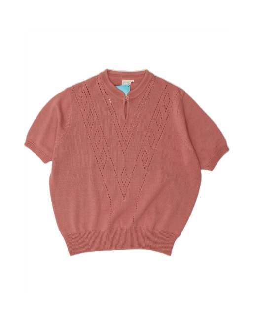 Vintage Short Sleeve Crew Neck Jumper Sweater It 52 2XL In Pink