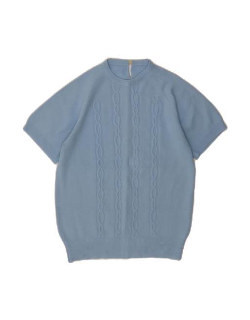 Vintage Short Sleeve Crew Neck Jumper Sweater UK 10 Small In Blue
