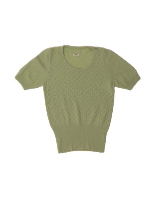 Vintage Short Sleeve Crew Neck Jumper Sweater UK 10 Small In Green