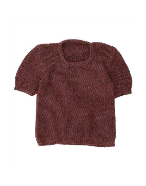 Vintage Short Sleeve Crew Neck Jumper Sweater UK 12 Medium In Brown - view 1