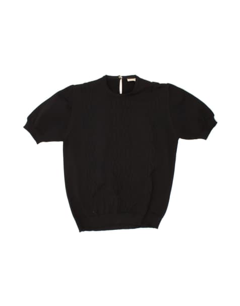 Vintage Short Sleeve Crew Neck Jumper Sweater UK 14 Medium In Black - view 1
