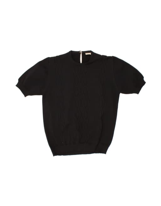 Vintage Short Sleeve Crew Neck Jumper Sweater UK 14 Medium In Black