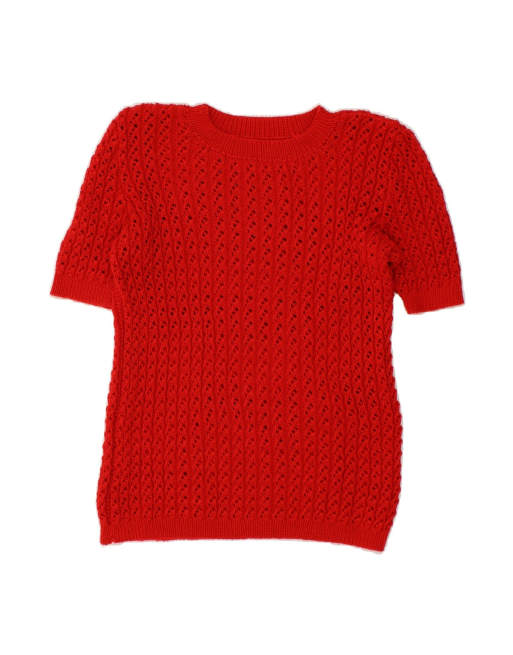 Vintage Short Sleeve Crew Neck Jumper Sweater UK 14 Medium In Red