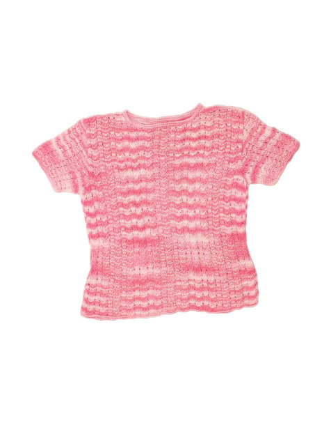 Vintage Short Sleeve Crew Neck Jumper Sweater UK 16 Large In Pink - view 1
