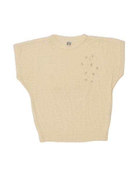 Vintage Short Sleeve Crew Neck Jumper Sweater UK 18 XL In Beige - view 1
