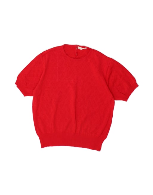 Vintage Short Sleeve Crew Neck Jumper Sweater UK 6 XS In Red