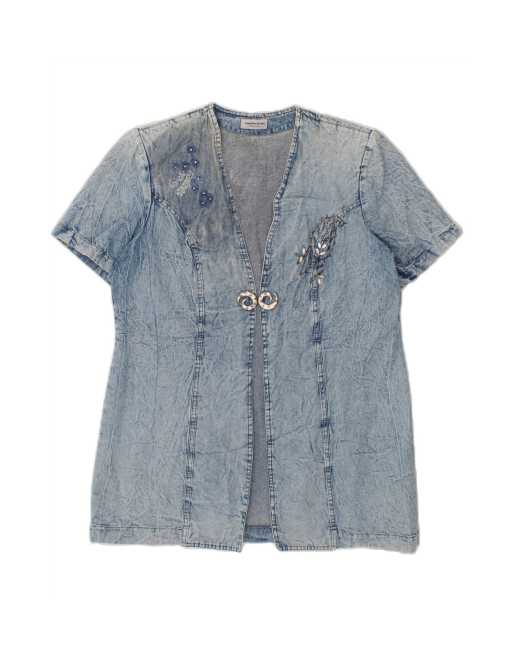 Vintage Short Sleeve Denim Jacket UK 14 Medium In Blue
