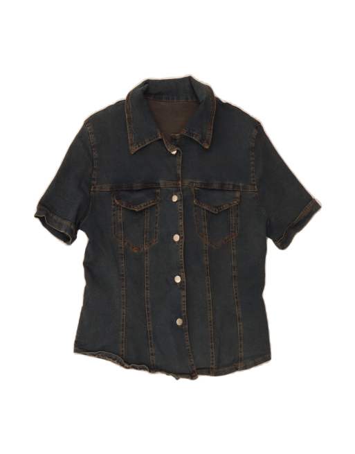 Vintage Short Sleeve Denim Shirt It 46 Large In Blue