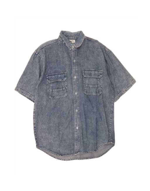 Vintage Short Sleeve Denim Shirt Large In Blue