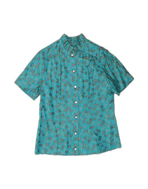 Vintage Short Sleeve Shirt Blouse UK 16 Large In Blue Floral