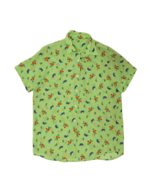 Vintage Short Sleeve Shirt Blouse UK 18 XL In Green Floral