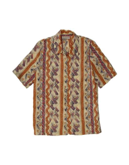 Vintage Short Sleeve Shirt Blouse US 10 Large In Beige Striped