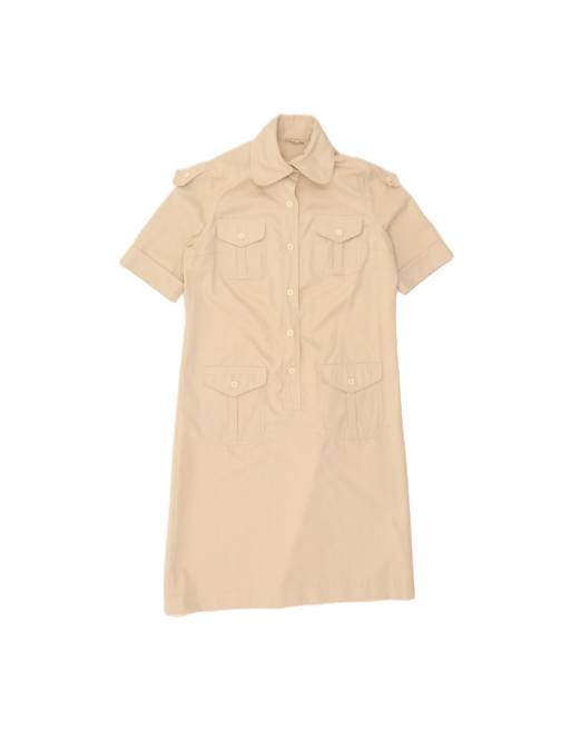 Vintage Short Sleeve Shirt Dress EU 42 Large In Beige