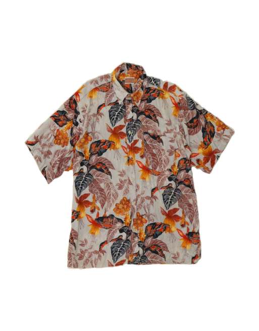 Vintage Short Sleeve Shirt Large In Grey Floral