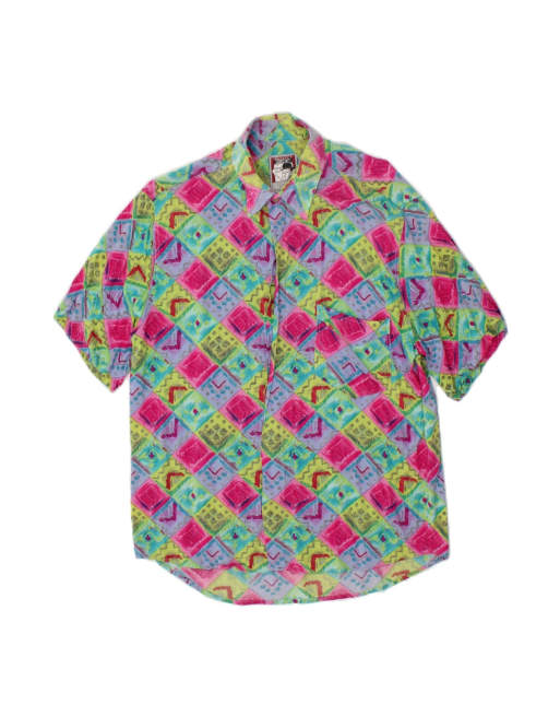 Vintage Short Sleeve Shirt Large In Multicoloured Patchwork