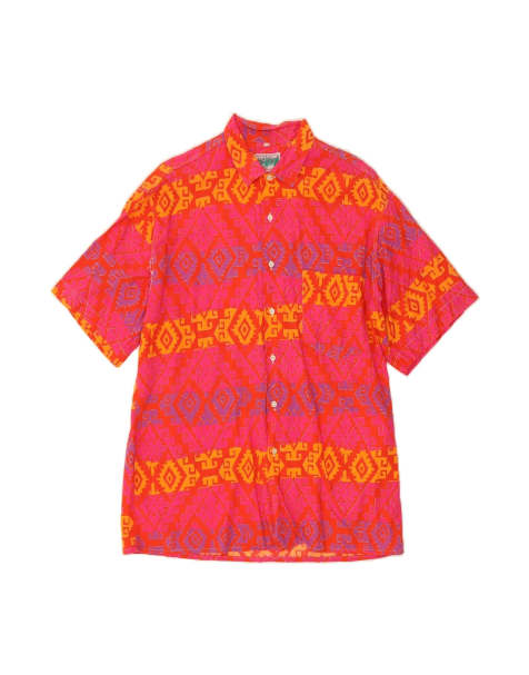 Vintage Short Sleeve Shirt Large In Pink Ikat Aztec - view 1