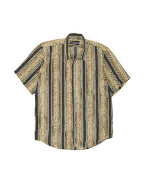 Vintage Short Sleeve Shirt Size 17 1/2 XL In Green Striped - view 1