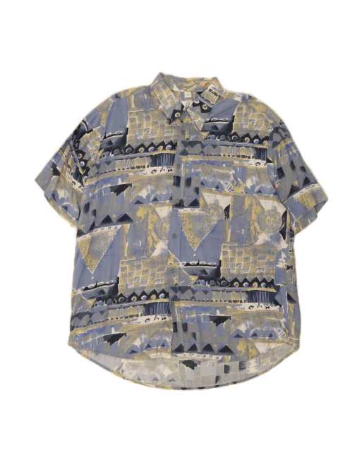 Vintage Short Sleeve Shirt Size 46 2XL In Blue Geometric