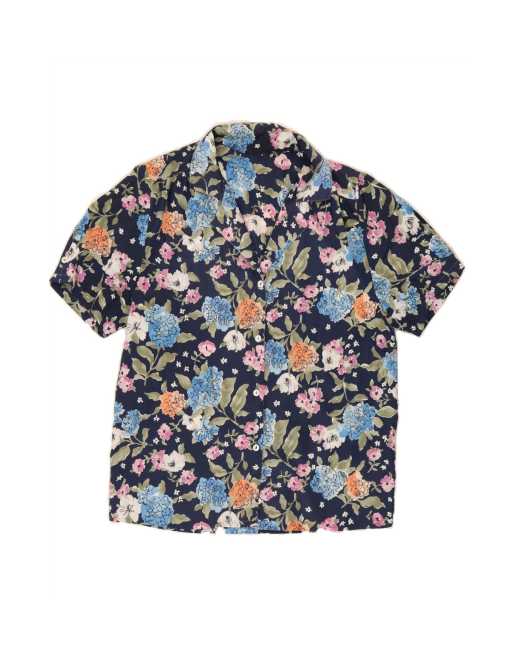 Vintage Short Sleeve Shirt UK 16 Large In Blue Floral