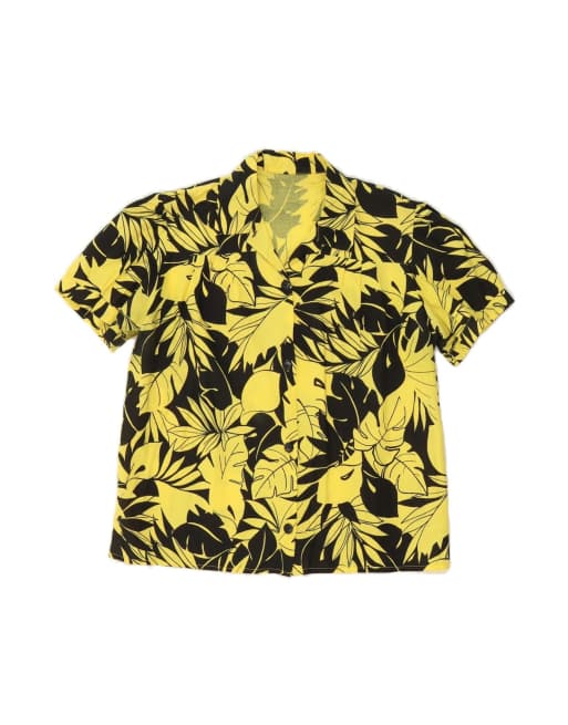 Vintage Short Sleeve Shirt UK 18 XL In Yellow Floral