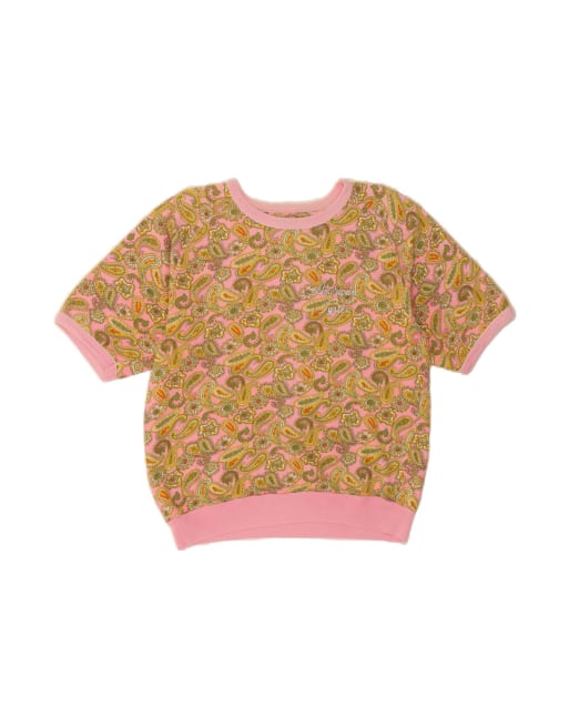 Vintage Short Sleeve Sweatshirt Jumper UK 10 Small In Pink Paisley