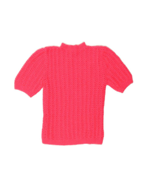 Vintage Short Sleeve Turtle Neck Jumper Sweater UK 4 XS In Pink
