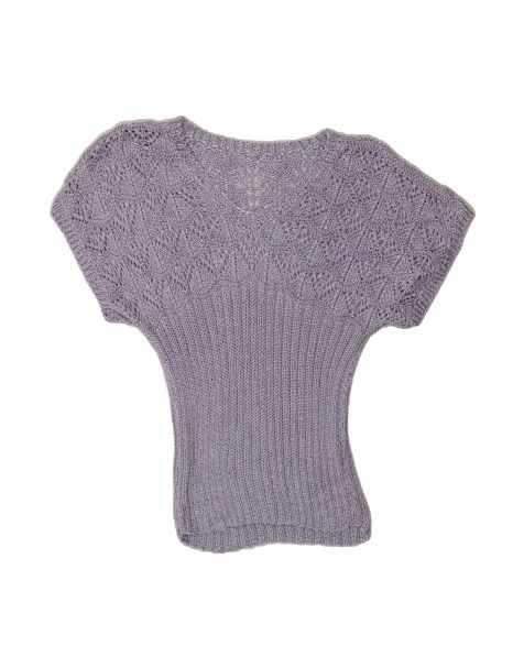 Vintage Short Sleeve V-neck Jumper Sweater UK 12 Medium In Purple - view 1