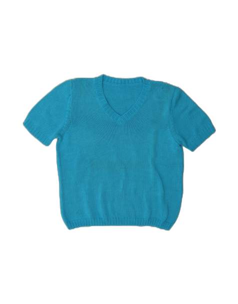 Vintage Short Sleeve V-neck Jumper Sweater UK 14 Medium In Blue - view 1