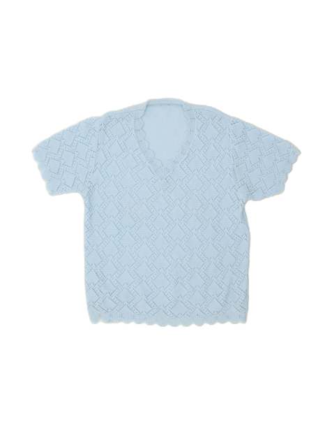 Vintage Short Sleeve V-neck Jumper Sweater UK 16 Large In Blue - view 1