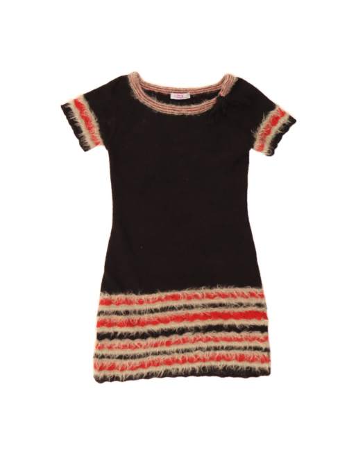 Vintage Short Sleeves Jumper Dress UK 8 Small In Black Striped