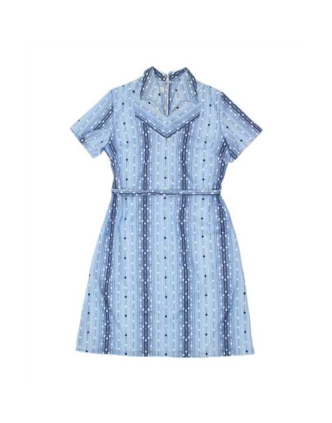 Vintage Short Sleeves Sheath Dress UK 14 Medium In Blue Polka Dot - view 1