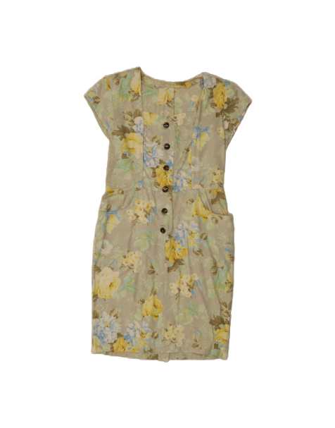 Vintage Short Sleeves Sheath Dress UK 14 Medium In Green Floral - view 1