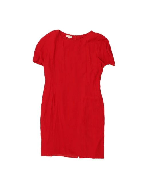 Vintage Short Sleeves Sheath Dress UK 14 Medium In Red