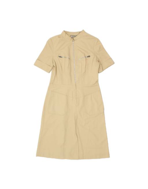 Vintage Short Sleeves Shirt Dress It 42 Medium In Beige
