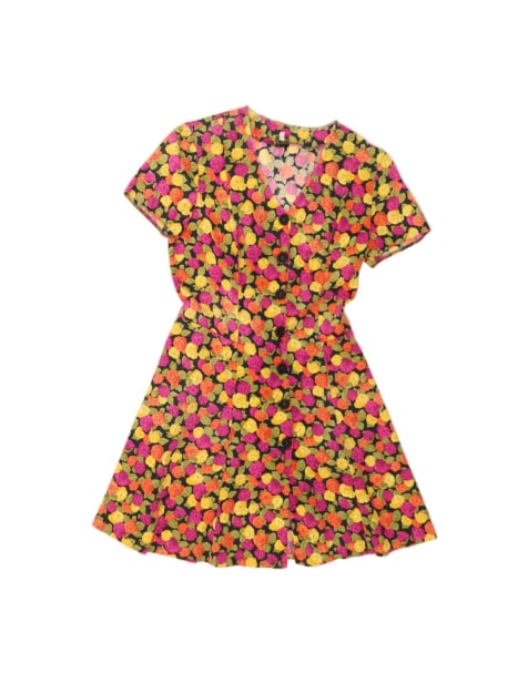 Vintage Short Sleeves Shirt Dress It 44 Medium In Multicoloured Floral - view 1