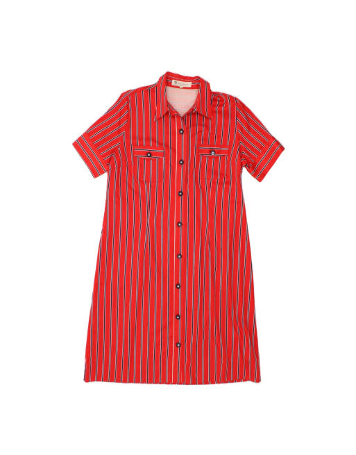 Vintage Short Sleeves Shirt Dress UK 18 XL In Red Striped