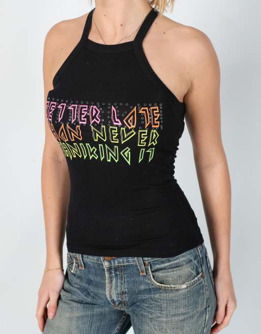 Vintage Silvian Heach M woven vest in black, 4 of 4
