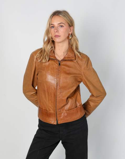 Vintage Simon Bay S leather jacket in tan - view 1