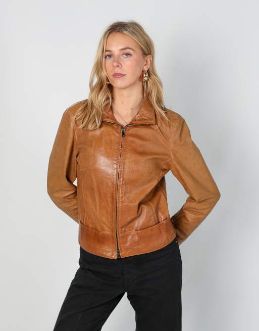 Vintage Simon Bay S leather jacket in tan