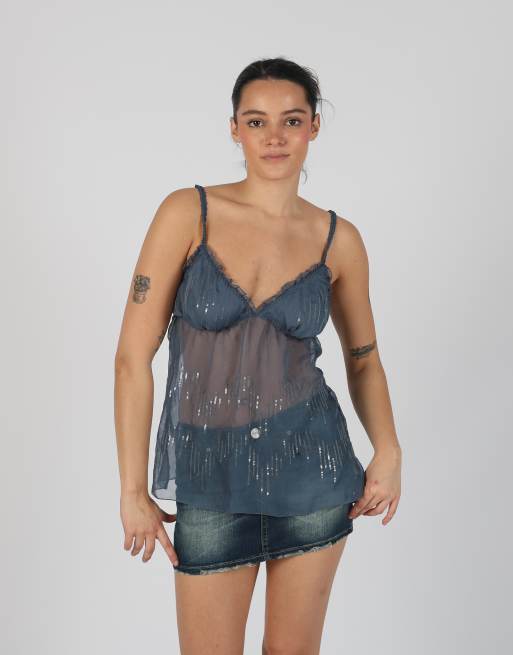 Vintage SiSi S cami in charcoal grey